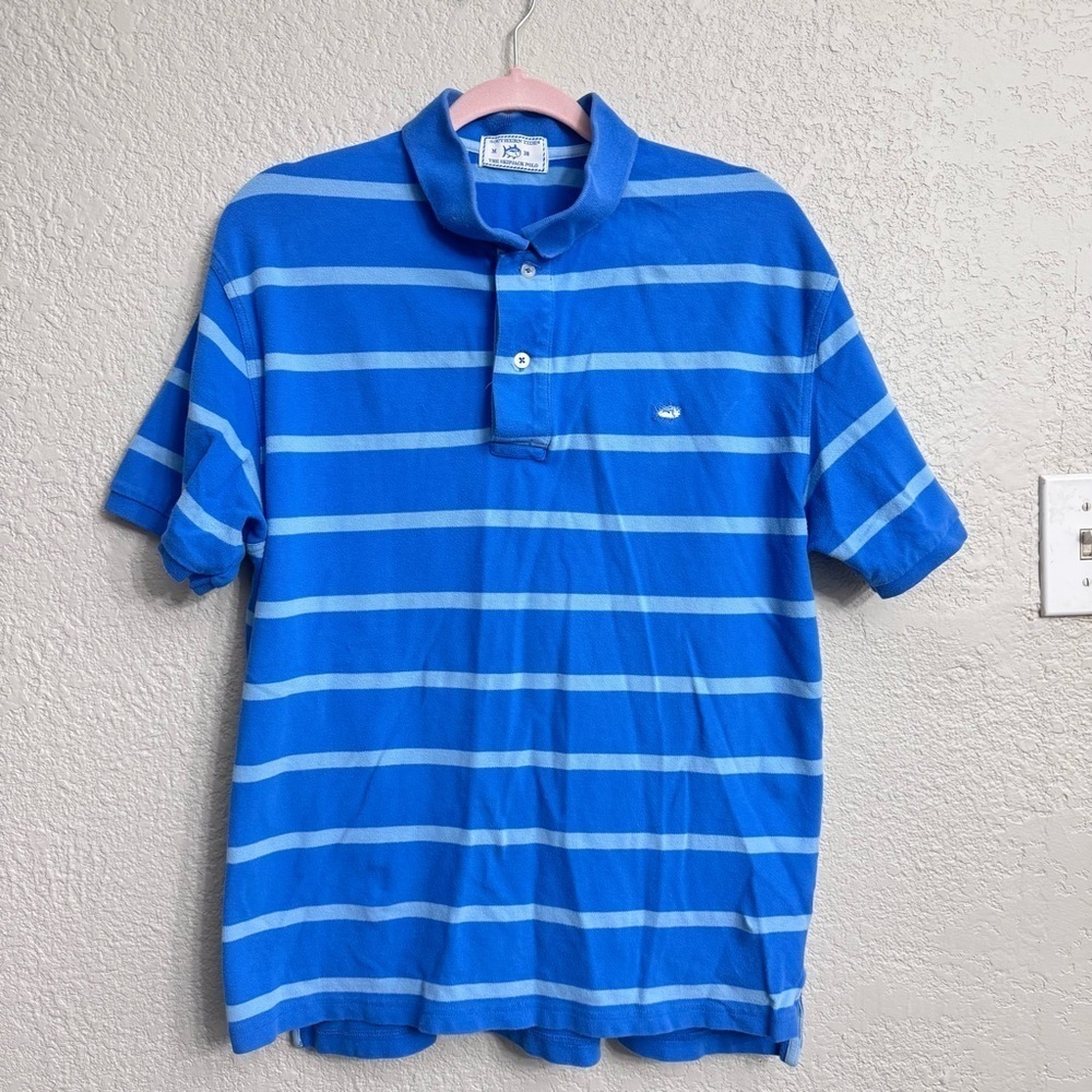 Southern Tide Skipjack Polo Blue Light Blue Striped Short Sleeve Men’s Medium
